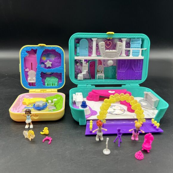 Polly Pocket Hidden Places Dance Partaay Unicorn Utopia Compact Lot Of 2 + Dolls - Picture 1 of 16
